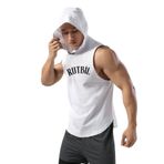 RUTBİL SPORTS Kapşonlu Fitness Atleti -GYM Fitness Tank Top -Boks Antrenman Atleti -Koşu Egzersiz Atleti Beyaz