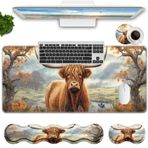 RUUHLJLET Klavye Mouse Pad Seti, Büyük Mouse Pad+Klavye Bilek Desteği+Bilek Desteği+Bardak Altlığı, Bilgisayar Dizüstü Bilgisayar Ofis Ev-Yayla İnek için 80 x 30 cm Genişletilmiş Masa Matı