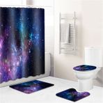 Rüya Yıldızlı Gökyüzü Duş Perdesi Romantik Gece Gökyüzü Bulut Galaksi Banyo Kaymaz Halı Tuvalet Örtüsü Banyo Paspası ve 12 Kanca(4 Pieces)