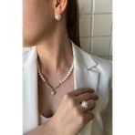 Rüzgar Gülü Doğal İnci Küpe Kolye Yüzük Üçlü Set (Sarı)