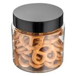 RW Base 8oz Şeker Kavanozları, Dayanıklı Mutfak Saklama Kapları - Yuvarlak, Hava Geçirmez Conta, Siyah Plastik Kapaklı Şeffaf Plastik Atıştırmalık Kavanozları, Masa Teşhir veya Şeker Büfe İçin -