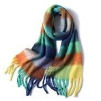 Ryakos Pashmina Blu Kaşmir 260x35 cm Ekose Kadın Atkı
