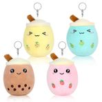 RYAN 4 adet Boba Plushies hayvan, doldurulmuş pelüş çocuk oyuncağı, anahtarlıklı, küçük baloncuk çay pelüş hayvan, parti hediyeleri, sınıftaki öğrenciler için hediyeler (17 x 7 cm), Pembe, sarı,