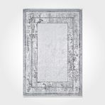 Rylee Gri Çerçeveli Modern Geometrik Etnik Desenli Boho Makinada Yıkanabilir Hafif Hav Toz Vermez Leke Tutmaz Kaymaz Taban Dijital Makine Baskı Halı Oturma Odası Salon Yolluk Koridor Mutfak Halısı