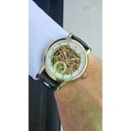 Rym-4853 Otomatik Erkek İskelet Model Kol Saati - Çelik Kasa - Deri Kordon -2 Yil Garanti Gold-Brw-W
