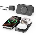 RYND 2025 iPhone için son manyetik kablosuz şarj cihazı: 3 in 1 seyahat şarj istasyonu cihazları iPhone 16 15 14 13 12 Pro Max artı katlanabilir şarj pedi Apple Watch serisi ve hava pods4 3 2 Pro