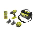 Ryobi R18DD4-220OTA5518V Çift Bataryalı Şarjlı Darbesiz Matkap, 50 Nm Tork, 13 mm Anahtarsız Mandren, LED Işıklı, Kömürsüz Motor, ONE+ Uyumlu, 2x2.0Ah Li-Ion, Yeşil