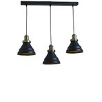 Rys Retro Metal Siyah 3 Lü Masa Üstü Sıralı Dekoratif Rustik Sarkıt Avize Genişlik 60 Cm
