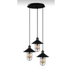 Rys Retro Metal Siyah Kafesli 3 Lü Dekoratif Rustik Sarkıt Avize Çap:30 Cm