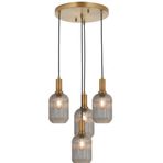 Ryslight Retro Metal Eskitme Kaplama 4 Lü Füme Camlı Dekoratif Vintage Sarkıt Avize