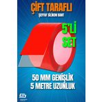 S-Dizayn Çift Taraflı Bant 50MM x 5 Metre 5'li Paket Şeffaf Silikon Vhb Bant A+Kalite