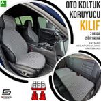 S-dizayn Oto Koltuk Koruyucu Kılıf Çizgili Füme Beyaz Universal 2+1 Parça Ön Arka A+ Kalite