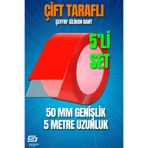 S Dizayn S-Dizayn Çift Taraflı Bant 50mm x 5 Metre 5'li Paket Şeffaf Silikon VHB Bant A+Kalite SVHB-50x5x5