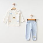 S Erkek Bebek Günlük Giyim %100 Pamuklu Yumuşak Kumaş Alt Üst Uzun Kollu 2'li Pijama Takımı - 3 - 6 Ay - Mavi