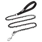 S-ETOVUS Çiğnemeye karşı dayanıklı, metal tasma, köpek tasması, orta büyük köpekler için, zincir bağlantısı, köpek tasması, çiğnemez, 4 m, güçlü ısırmaz, rahat, yumuşak dolgulu sap, siyah