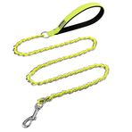 S-ETOVUS Çiğnemeye karşı dayanıklı, metal tasma, köpek tasması, orta büyük köpekler için, zincir bağlantısı, köpek tasması, çiğnemez, 5 m, güçlü ısırmaz, rahat, yumuşak dolgulu sap, sarı