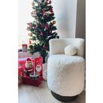 S Home Design Concept Cookie Mini Puf, Teddy, Siyah Detaylı-beyaz