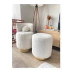 S Home Design Concept Silindir Puf Gold Detaylı, Teddy, Beyaz