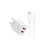 S-Link SL-EC50 5 V 2400MAH Type C Kablolu 2 USB Çıkışlı Beyaz Ev Şarj Adaptörü