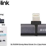 S-Link SL-TA30M Lightning Gümüş Metal Gövde 2in1 Şarj ve Kulaklık Çevirici