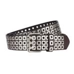 S-MAN Bayan PU Deri Kemer 3.8cm Geniş Punk Tarzı 3 Kuşgözü Pin Toka Goth Bel Kot Kemerler Erkekler için, Kahve, M-Fit for Waist 28"-36", Length: 110cm