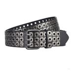 S-MAN Bayan PU Deri Kemer 3.8cm Geniş Punk Tarzı 3 Kuşgözü Pin Toka Goth Bel Kot Kemerler Erkekler için, Siyah+gri Gümüş Toka, M-Fit for Waist 28"-36", Length: 110cm