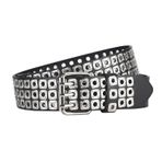 S-MAN Bayan PU Deri Kemer 3.8cm Geniş Punk Tarzı 3 Kuşgözü Pin Toka Goth Bel Kot Kemerler Erkekler için, Siyah+gümüş Toka, M-Fit for Waist 28"-36", Length: 110cm