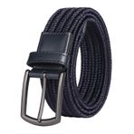 S-MAN Erkek Elastik Örgülü Kemer Unisex Erkek Kadın Günlük Streç Dokuma Kemer 3.5CM Geniş, lacivert, S - For Waist 35"-39" (Length: 115CM)