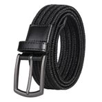 S-MAN Erkek Elastik Örgülü Kemer Unisex Erkek Kadın Günlük Streç Dokuma Kemer 3.5CM Geniş, siyah, S - For Waist 35"-39" (Length: 115CM)