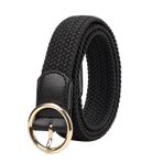 S-MAN Kadın Örgülü Streç Elastik Kemer Yuvarlak İğne Toka Dokuma Kumaş Kemer Kot için 1,18 inç Geniş, Siyah, Medium-For Taille 34"-38" (Länge:43)