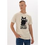 S-Ponder Erkek Komik Kedi Tasarımlı Bisiklet Yaka Taş Rengi Stone %100 Pamuklu Tişört