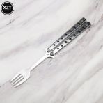 S1 Paslanmaz Çelik Katlanır Kaşık Çatal Kelebek Bıçak Balisong Eğitim Kaşığı Çatal Taşınabilir Eğitmen Açık Kamp Sofra Kitch (Yurt Dışından)