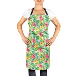 S4Sassy Beyaz Yapraklar ve Çiçekli Ayarlanabilir Baskılı Mutfak Önlüğü Bağlamalı Şef Önlüğü Barbekü-24 x 32 İnç
