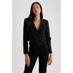 Saade Kadın Regular Fit Kruvaze Kapama Dokuma Crop Blazer Ceket -Şık & Spor