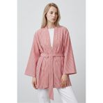 Saade Kırmızı Kadın Dikey Çizgili Geniş Kollu Şık Yazlık Relaxed Kimono