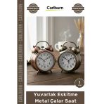 #Saat Retro Vintage Dekoratif Hediyelik Sessiz 8 Cm Işıklı Yuvarlak Eskitme Metal Çalar Saat