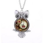 Saat Tasarımlı Metal Vintage Baykuş Kolye