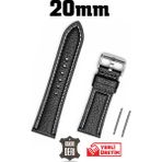 Saatse 20MM Siyah Beyaz Dikişli Floter Hakiki Deri Saat Kordonu Kayış - 20 mm - Siyah - Beyaz