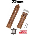 Saatse 22mm Açık Kahverengi Taba Kroko Bombeli Hakiki Deri Saat Kordonu Kayış - 22 mm