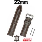 Saatse 22mm Kahverengi Kroko Hakiki Deri Saat Kordonu Kayış - 22 mm