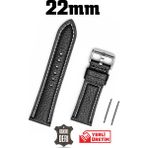 Saatse 22MM Siyah Beyaz Dikişli Floter Hakiki Deri Saat Kordonu Kayış - 22 mm