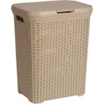 Saban Bej Plastik Hasır Desenli Kapaklı Çamaşır Sepeti – 55x43x33cm