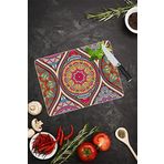 Saban Koyu Yuvarlak Mandala Desenli 30x40 cm Cam Kesme Tahtası
