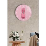 Saban Pembe Ananas Dekoratif Cam Duvar Saati - Yuvarlak - Çap 27cm