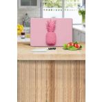 Saban Pembe Ananas Desenli 20x30 cm Cam Kesme Tahtası