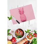 Saban Pembe Ananas Desenli 30x40 cm Cam Kesme Tahtası
