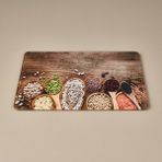 Saban Sebze Desenli Cam Kesme Tahtası - Renkli - 20X30 cm - Montajsız