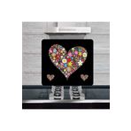 Saban Siyah Kalp 50x56 cm Dekoratif Cam Ocak Arkası Koruyucu ve Kesme Tahtası
