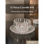 Sabaz 12 Parça Kristal Cam Çerezlik, Lüks Sunum Seti, Cam Çerez Tatlı Tabağı Seti - (No Color) - 12 Adet