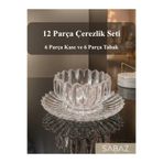 SABAZ 12 Parça Kristal Cam Çerezlik, Lüks Sunum Seti, Cam Çerez Tatlı Tabağı Seti